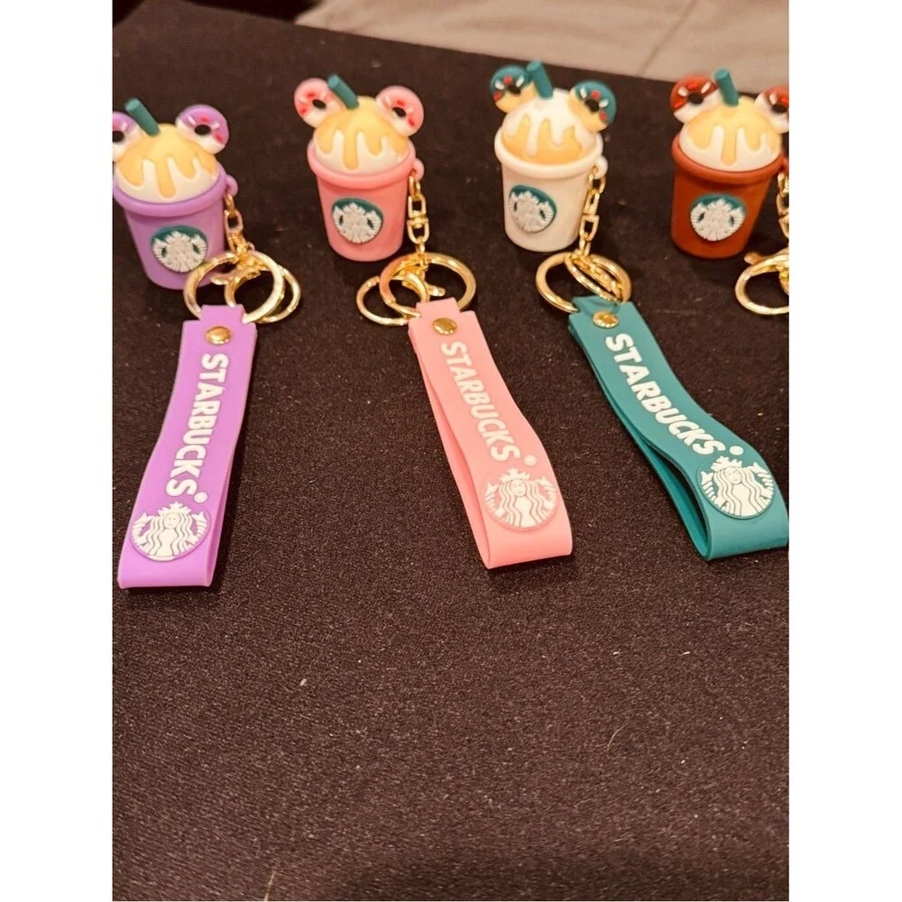 3D Mouse Donut Coffee Cup Keychain Bag Charm Silicone Wristlet Strap Gift NIP